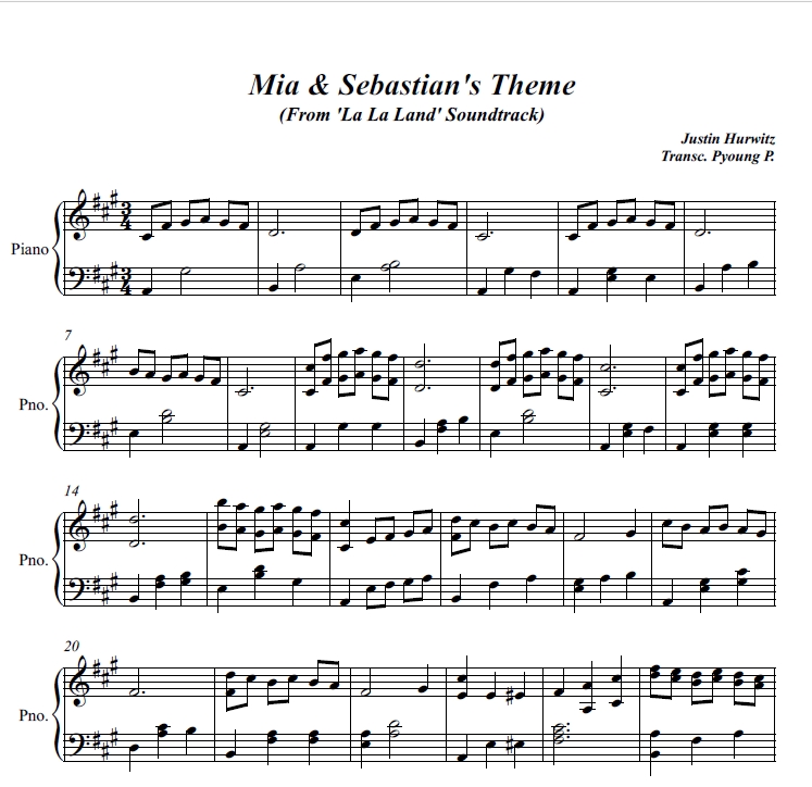 Mia And Sebastians Theme Piano Sheet 라라랜드 ost 피아노 악보 Mia & Sebastian theme : 네이버 블로그
